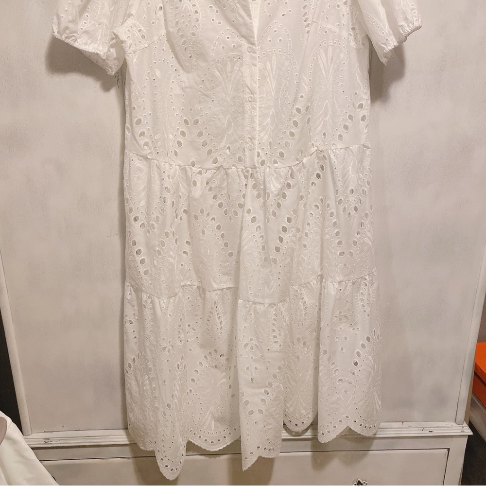 Shein White Eyelet Midi Dress - Picture 5 of 11